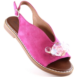 Sandali bassi da donna in camoscio con cristalli fucsia Jezzi RMR2266-2 rosa 1