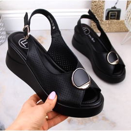Sandali con zeppa da donna in pelle nera Filippo DS4406 nero 1