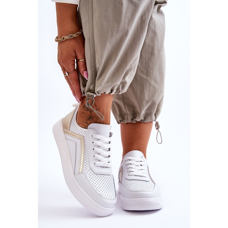 Scarpe Sportive Traforate in Pelle da Donna Bianche e Oro Carvalo bianco 1