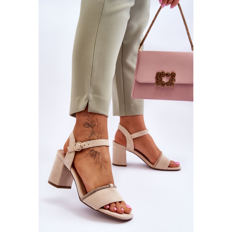 Sandali Con Tacco Basso Da Donna In Pelle Scamosciata Beige Loredo 2