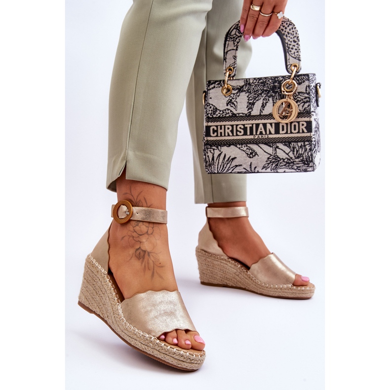 Sandali Con Zeppa In Pelle Scarpa Comfort Golden Verola d'oro 2