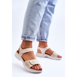 PE1 Sandali Scarpa Comfort Velcro Donna Beige-Oro Grace 2