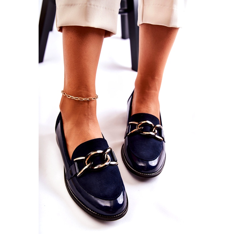 Mocassini Classici Con Catena Laura Messi 2531 Blu Navy 4