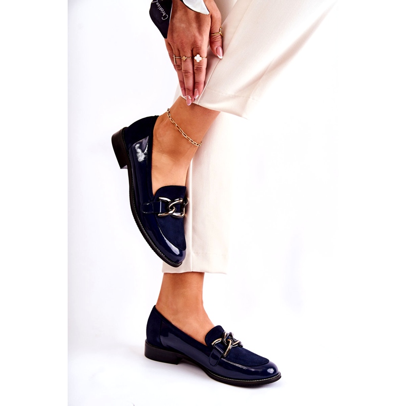 Mocassini Classici Con Catena Laura Messi 2531 Blu Navy 3