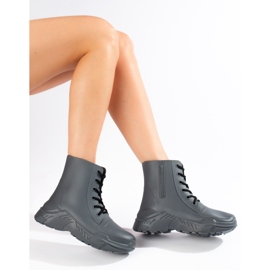 Stivali da pioggia Shelovet da donna grigi con lacci grigio 1