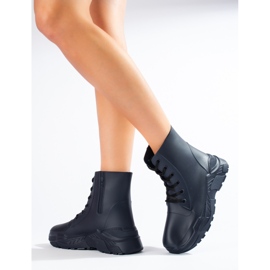 Stivali da pioggia da donna con lacci blu navy Shelovet 1