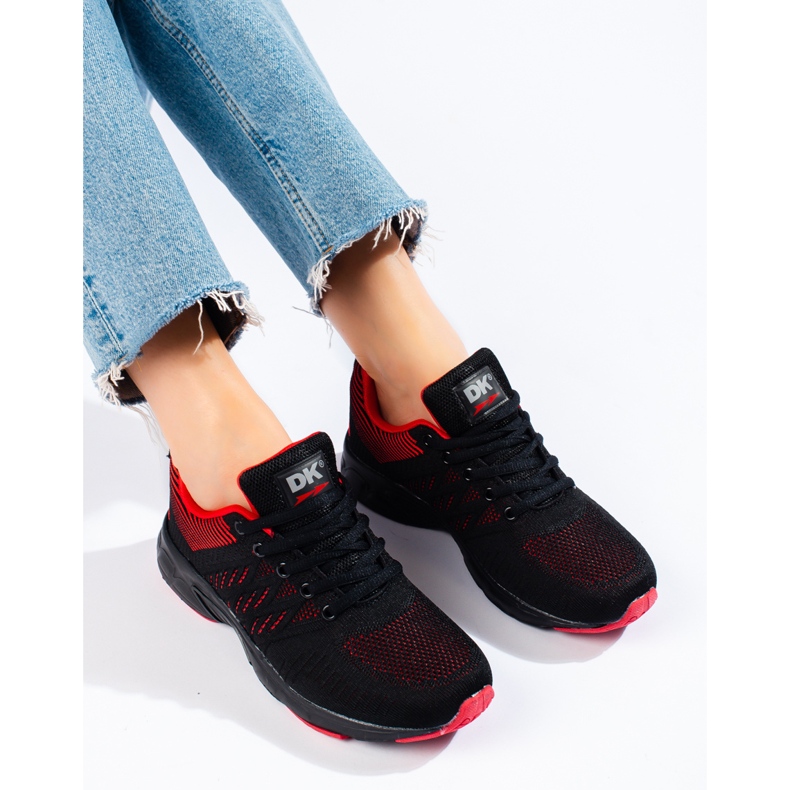 Scarpe sportive da donna in tessuto nere e rosse DK nero 1