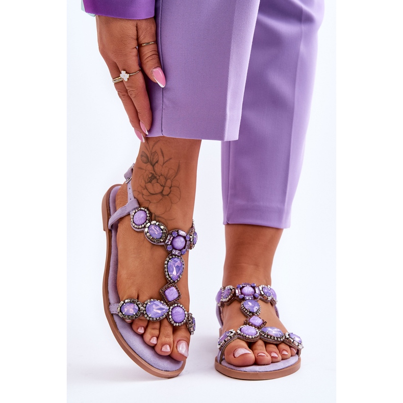 Sandali Bassi Dallas In Pelle Scamosciata Viola Con Pietre 1