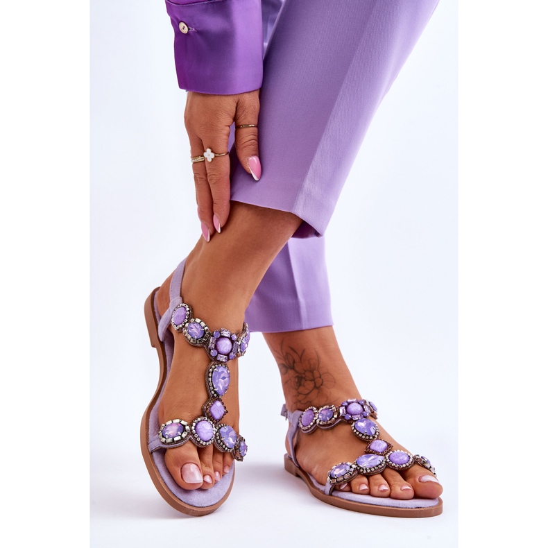 Sandali Bassi Dallas In Pelle Scamosciata Viola Con Pietre 2