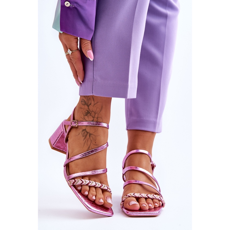 Sandali da donna in pelle di serpente viola Amorio 1