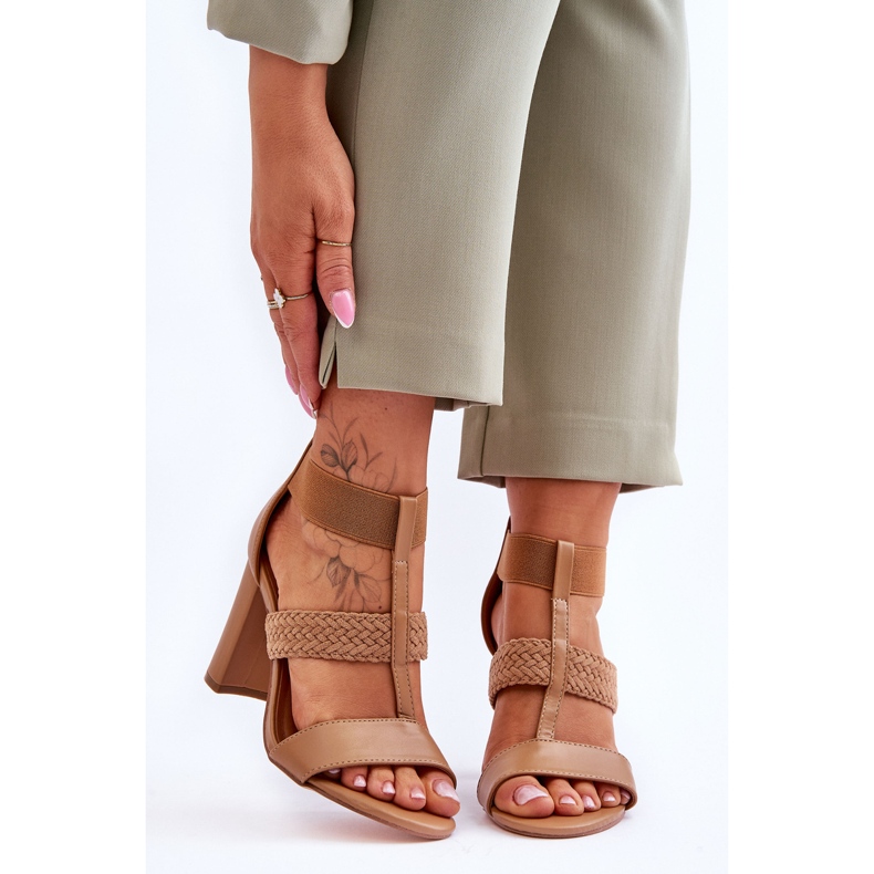 Sandali in pelle con tacco alto Marren color cammello marrone 1