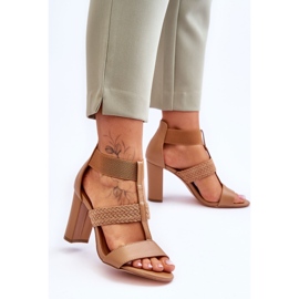 Sandali in pelle con tacco alto Marren color cammello marrone 2