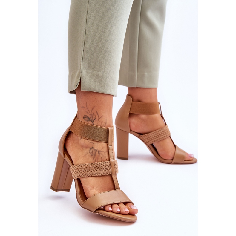 Sandali in pelle con tacco alto Marren color cammello marrone 2