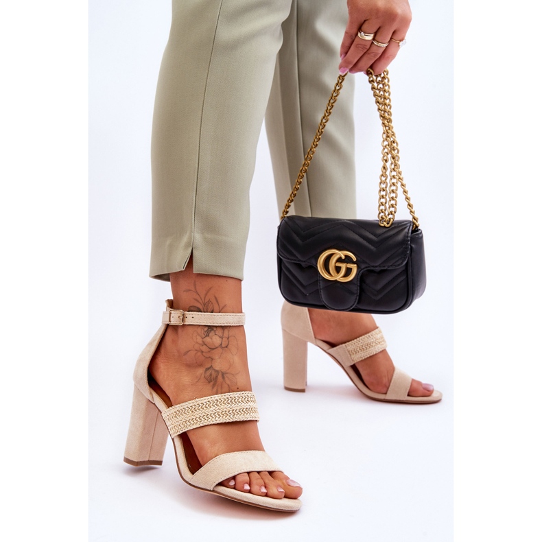 Sandali In Pelle Scamosciata Con Tacco Intrecciato Beige Roselia 2