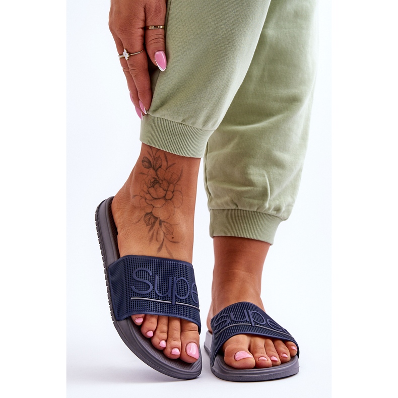 Pantofole Leggere Da Donna Con Scritta Merry Grigio Navy blu 1