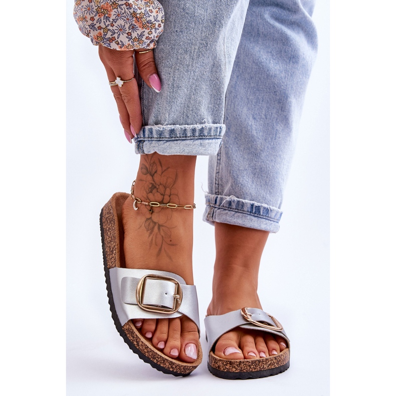 Ciabatte da donna classiche con plateau in sughero Argento Noa 2