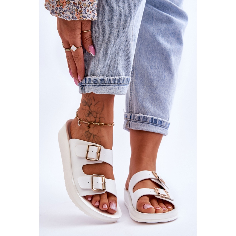 Ciabatte da donna con plateau a righe bianche Clever bianca 2
