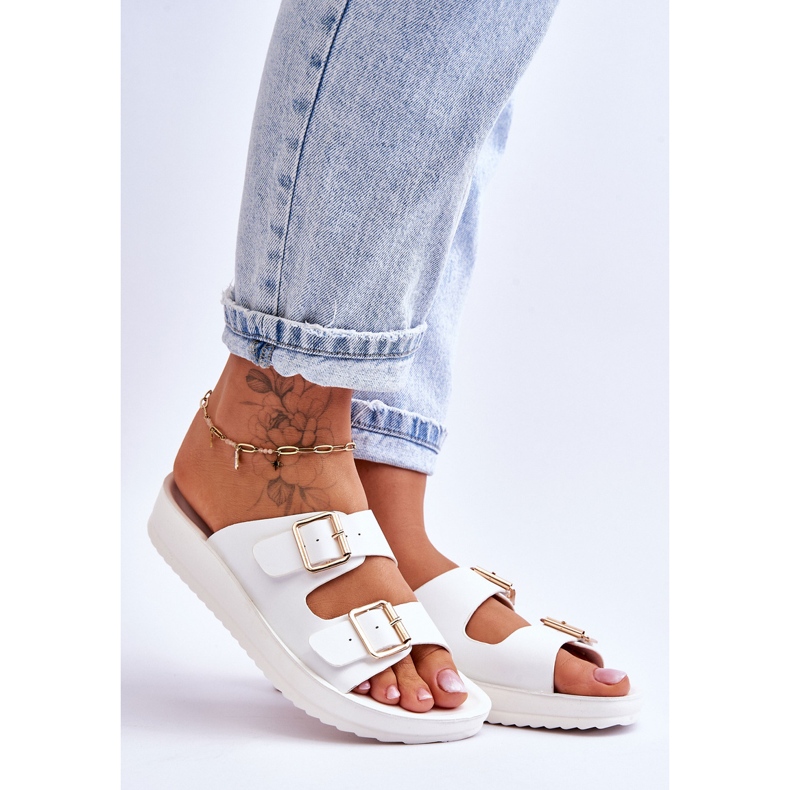 Ciabatte da donna con plateau a righe bianche Clever bianco 1