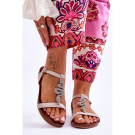 Sandali In Pelle Con Serpente Decorativo S.Barski KV-5541-42 Beige 1