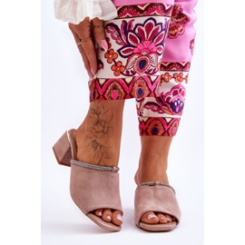 Pantofole con tacco alto in pelle scamosciata S.Barski KV-612-2 Beige 1