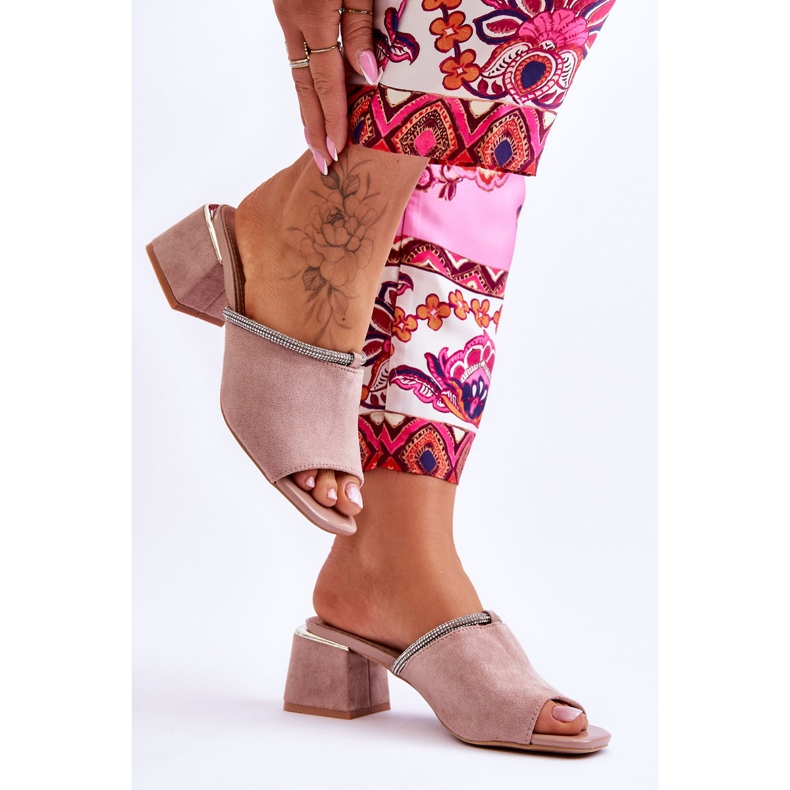 Pantofole con tacco alto in pelle scamosciata S.Barski KV-612-2 Beige 2