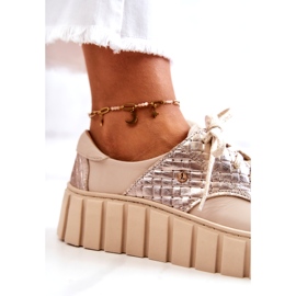 Lemar Scarpe in pelle beige e oro su piattaforma 3