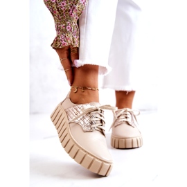 Lemar Scarpe in pelle beige e oro su piattaforma 1