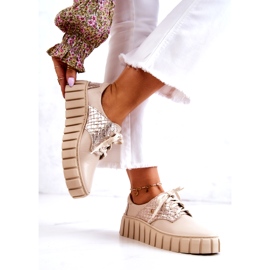 Lemar Scarpe in pelle beige e oro su piattaforma 2