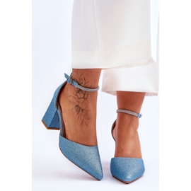 Eleganti pompe magiche blu lucide con strass 1