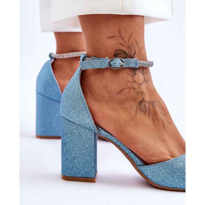 Eleganti pompe magiche blu lucide con strass 2