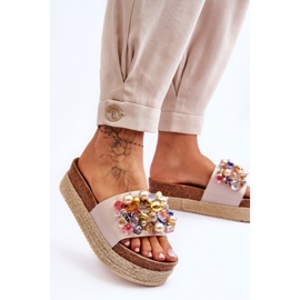 Ciabatte da donna con plateau S.Barski KV-578-1 Nude beige 2