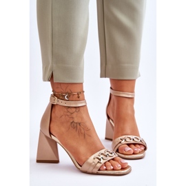 Sandali con tacco triangolare in pelle Laura Messi 2595 Beige 1
