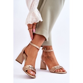 Sandali con tacco triangolare in pelle Laura Messi 2595 Beige 2