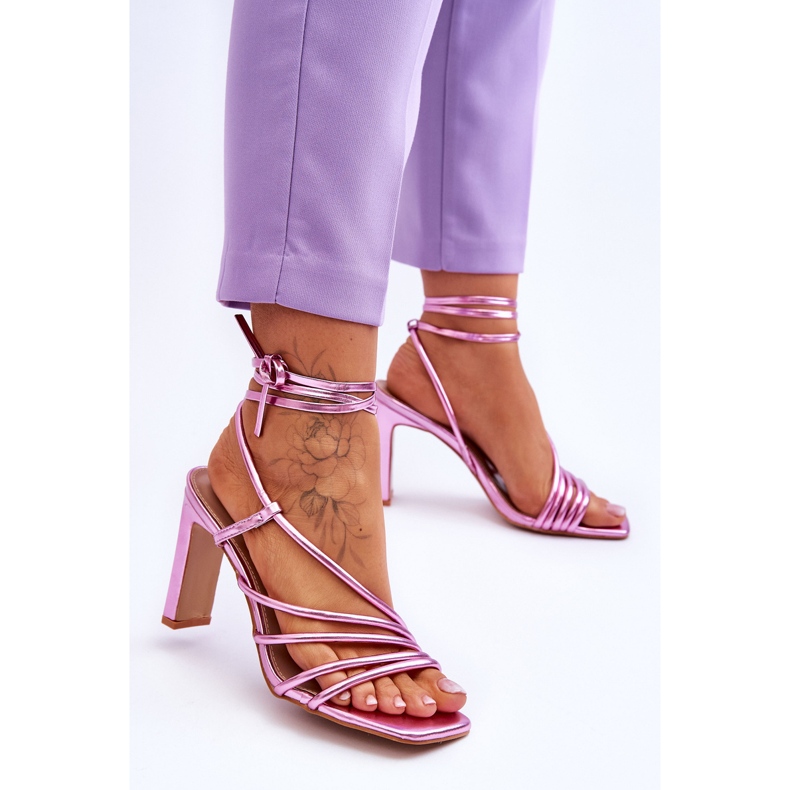 Sandali con tacco alto Tessoro rosa alla moda 2