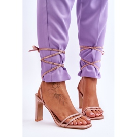 Eleganti sandali allacciati con strass Nude Nessy beige 1
