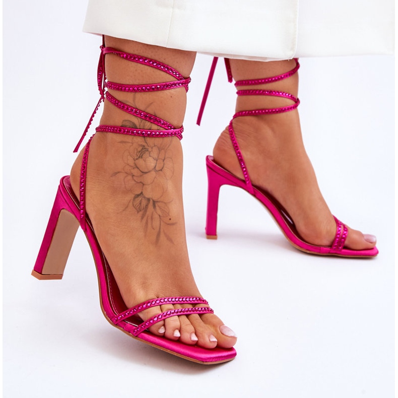 Eleganti sandali allacciati con strass Nessy fucsia rosa 2