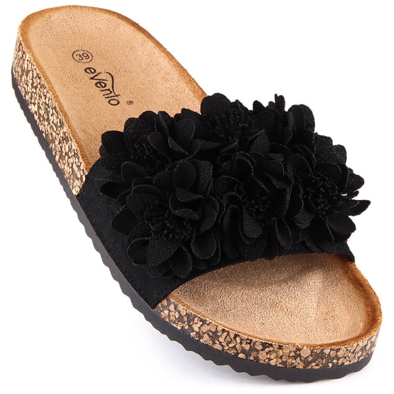 Ciabatte basse da donna con fiori neri eVento 5969 nero 1