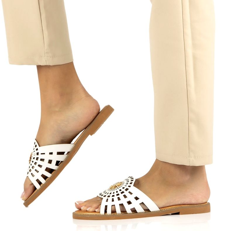 Infradito Donna Alla Moda Traforate Con Zirconi Filippo DK4621/23 WH Bianco bianca 8