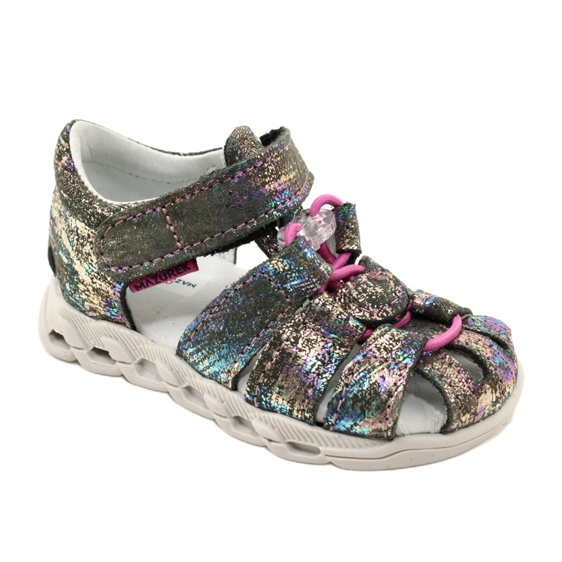Sandali femminili Shiny in pelle lucida Mazurek 1364 Metallic grigio 1