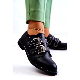 LU BOO Scarpe da donna eco-piuma con fibbie e borchie nere nero 2