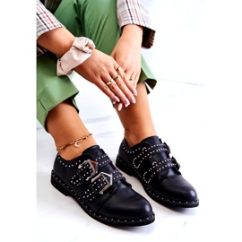 LU BOO Scarpe da donna eco-piuma con fibbie e borchie nere nero 3