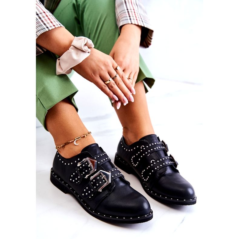 LU BOO Scarpe da donna eco-piuma con fibbie e borchie nere nero 3