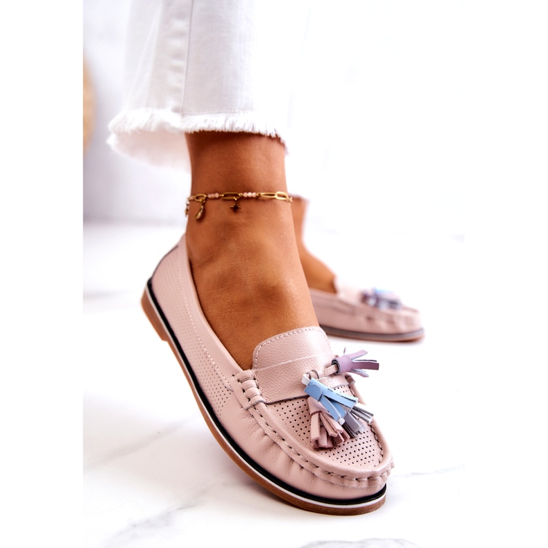 Evento Mocassini Da Donna In Pelle Con Frange Rosa Laressa 4