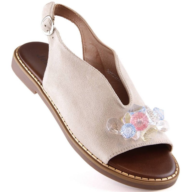 Sandalo piatto in camoscio con cristalli Jezzi W RMR2266-2 beige 1