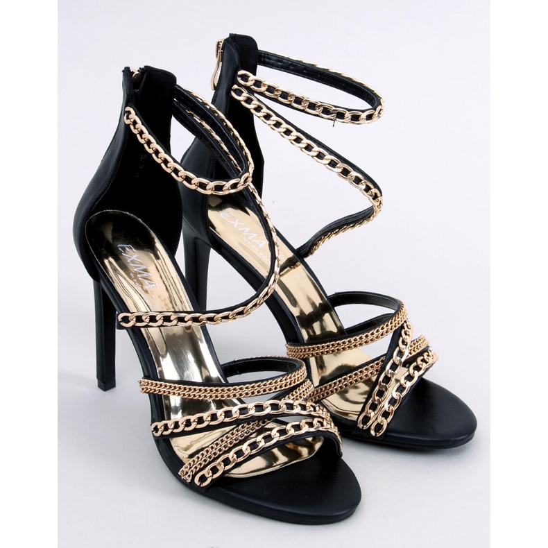 Sandali neri Chester con tacco a catena nero 1