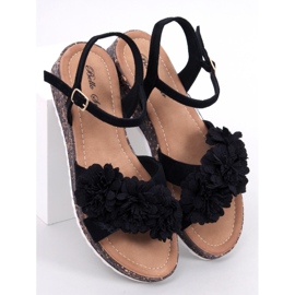 Sandali con zeppa con fiori di Hahn Black nero 1