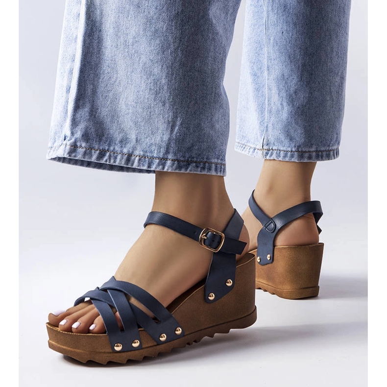 Sandali con zeppa blu navy di Audric 1