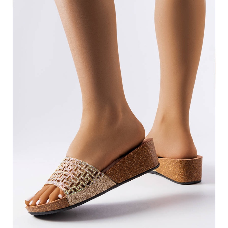 Sandali Elitha con zeppa color oro d'oro 1