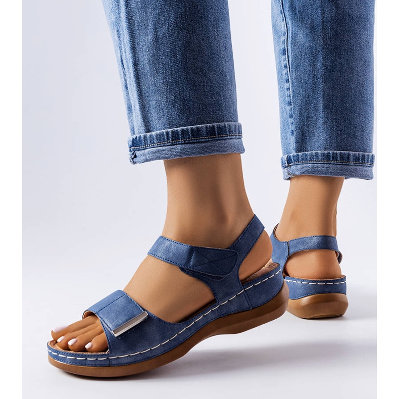 Sandali con zeppa bassi blu navy di Vallis 1