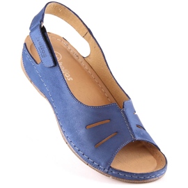 Comodi sandali in pelle da donna con cinturino in velcro Helios 117 blu 1